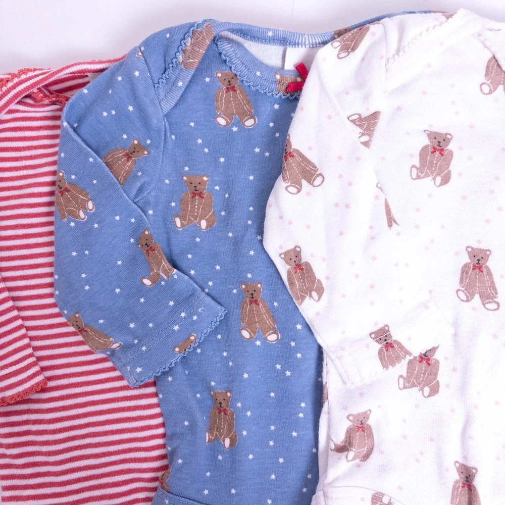 Baby Boden 3 Pc Bodysuit Set Pink Blue White Bear Stripe Long Sleeve Baby 0-3 M